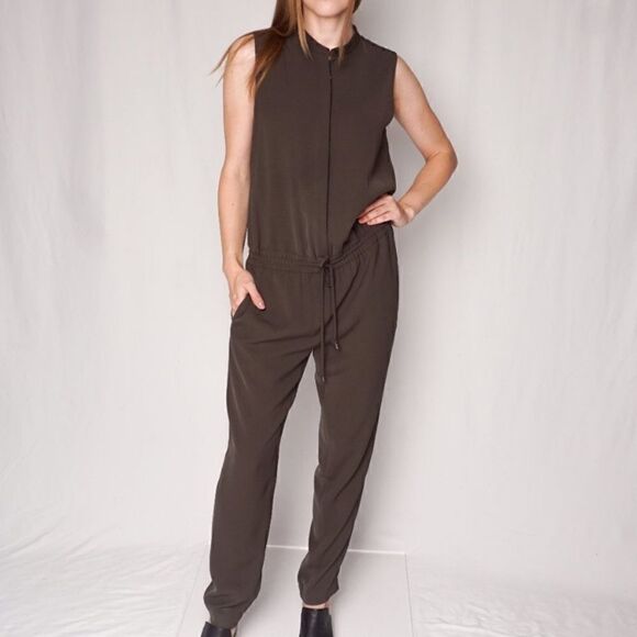 Vince Grey Jumpsuit Sleeveless Button Front Slim Leg Size 8 - Picture 4 of 15